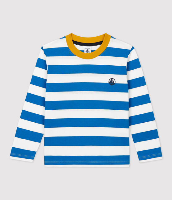 Langärmeliges Kinder-T-Shirt aus Baumwolle für Jungen blau RUISSEAU/weiss MARSHMALLOW